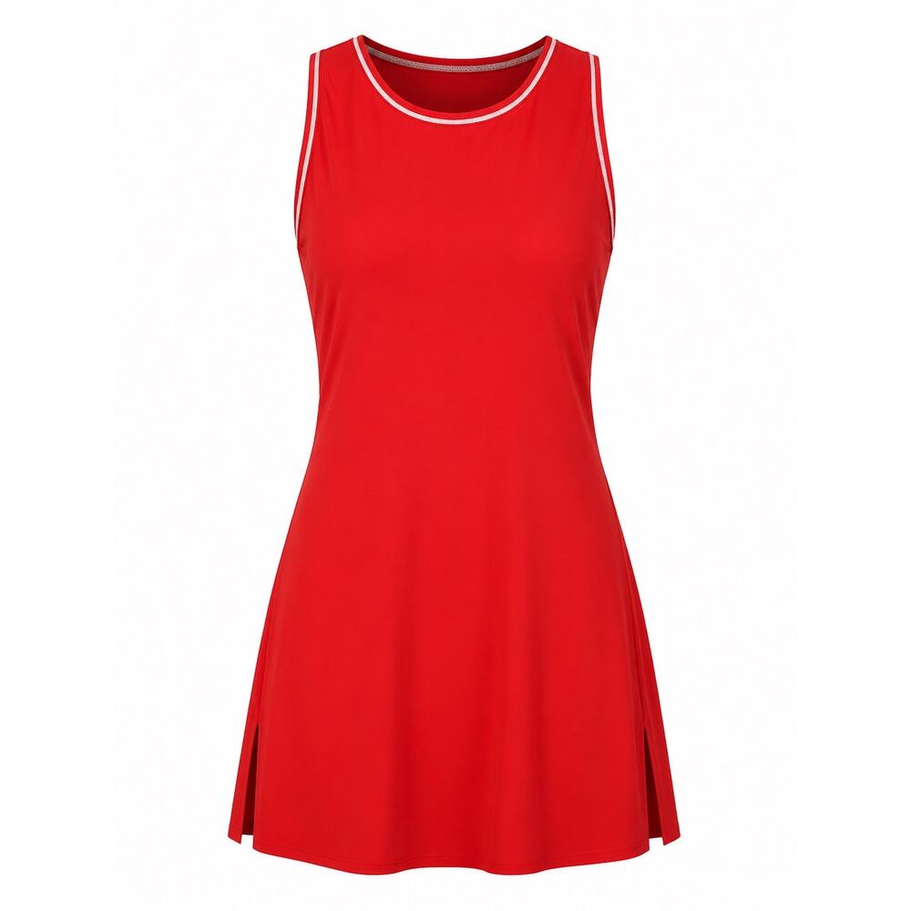Athleta Pleated Tennis Dress NWT Bright Red Sleeveless Pleated Back Pickleball L